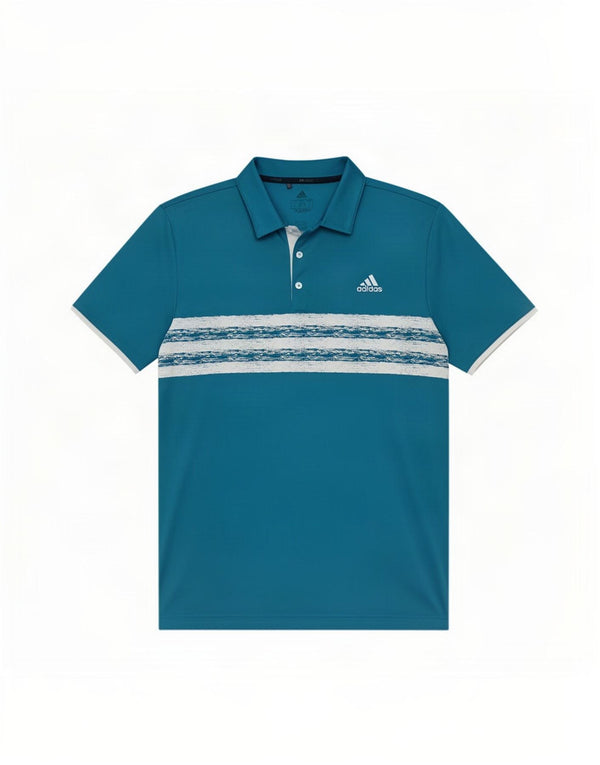 Polo Adidas da uomo grande in poliestere a righe blu
