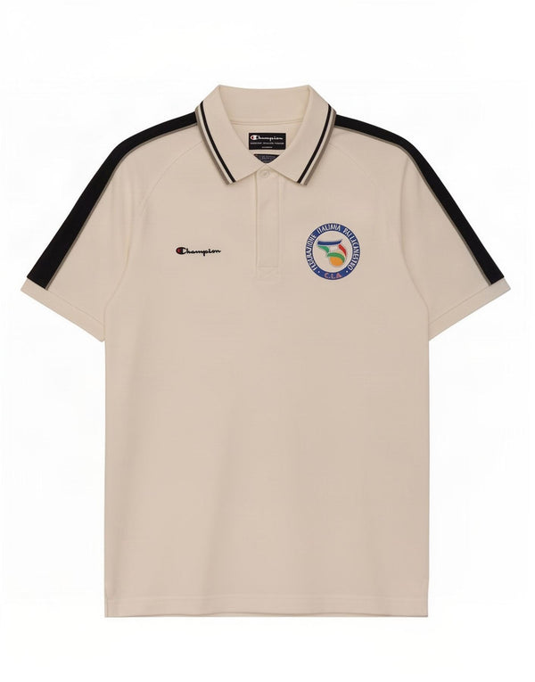 Polo da uomo Champion Large bianca a blocchi di colore