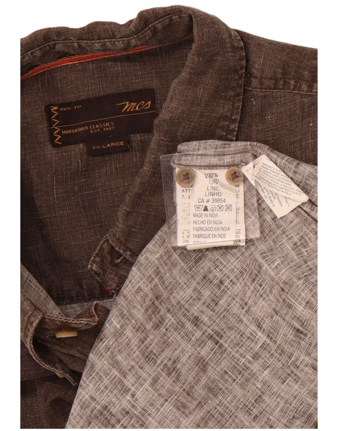 MARLBORO CLASSICS Camicia a maniche corte da uomo 2XL Lino marrone