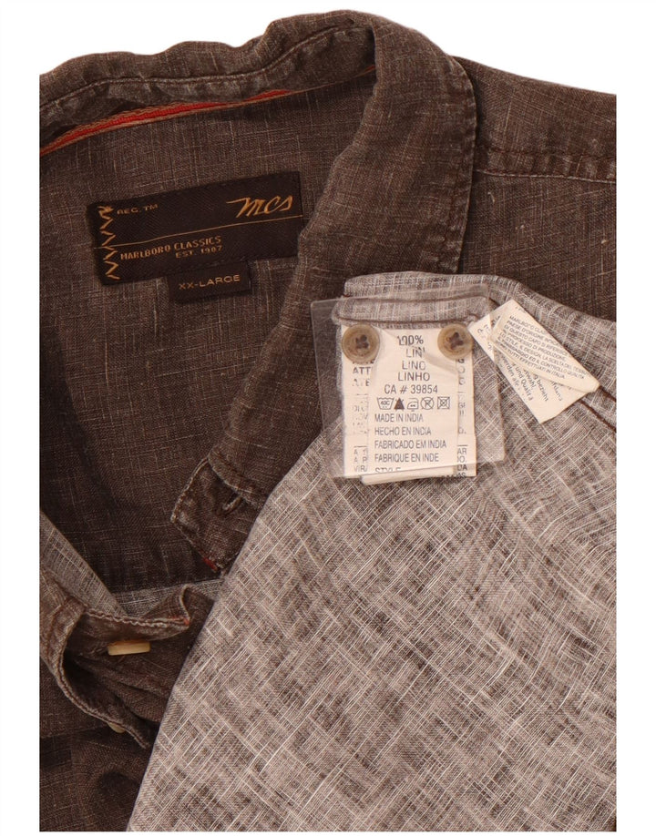 MARLBORO CLASSICS Camicia a maniche corte da uomo 2XL Lino marrone