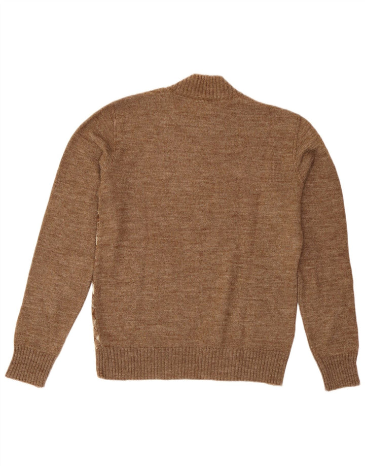 Maglione vintage da donna con collo dolcevita UK 16 grande marrone a rombi/diamante
