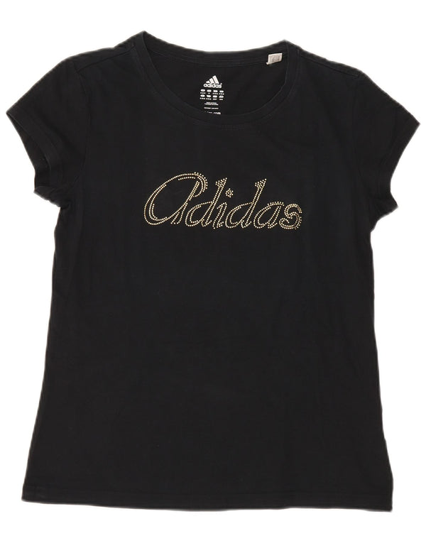 T-shirt grafica da donna Adidas Top UK 12/14 cotone nero medio