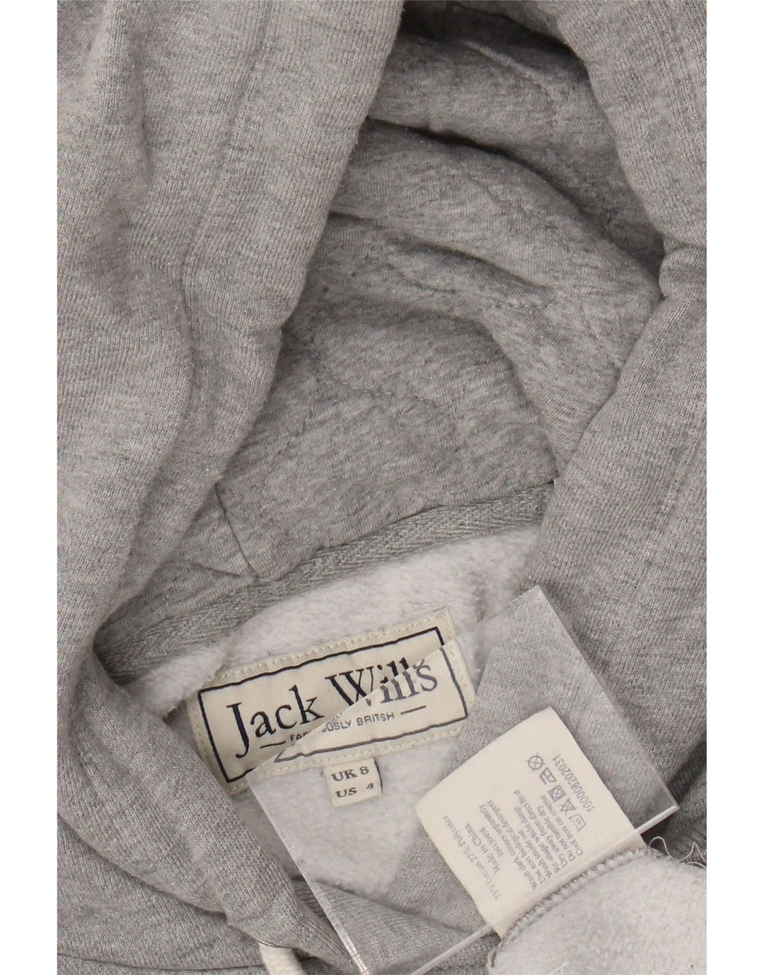 JACK WILLS Felpa con cappuccio grafica da donna UK 8 Small Cotone grigio