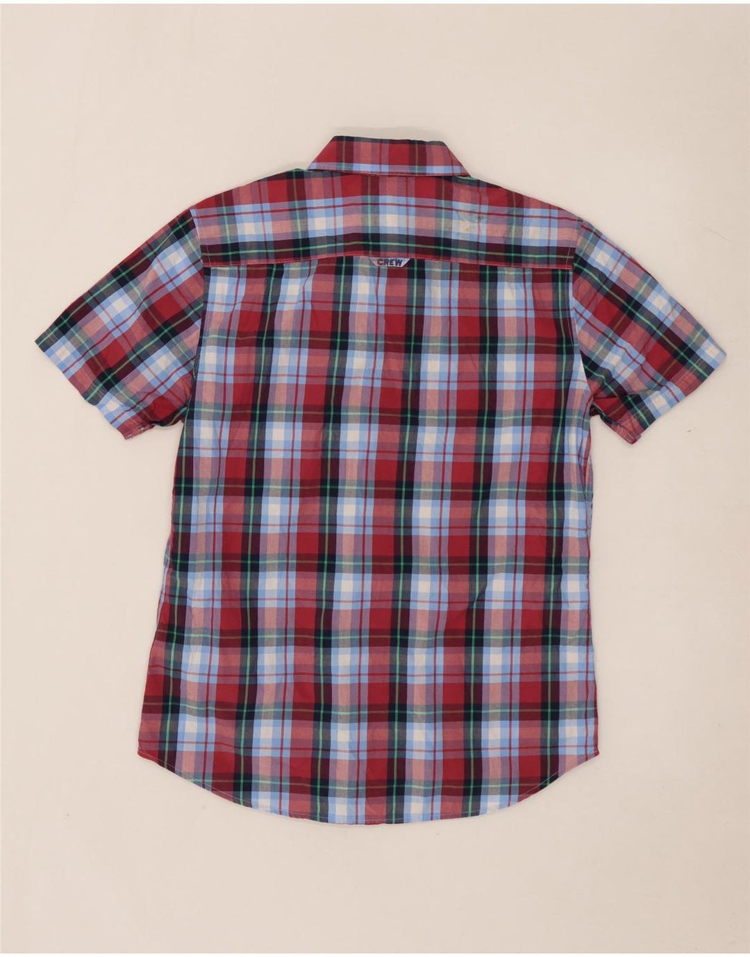 CREW CLOTHING Camicia da uomo a maniche corte in cotone a quadri blu medio