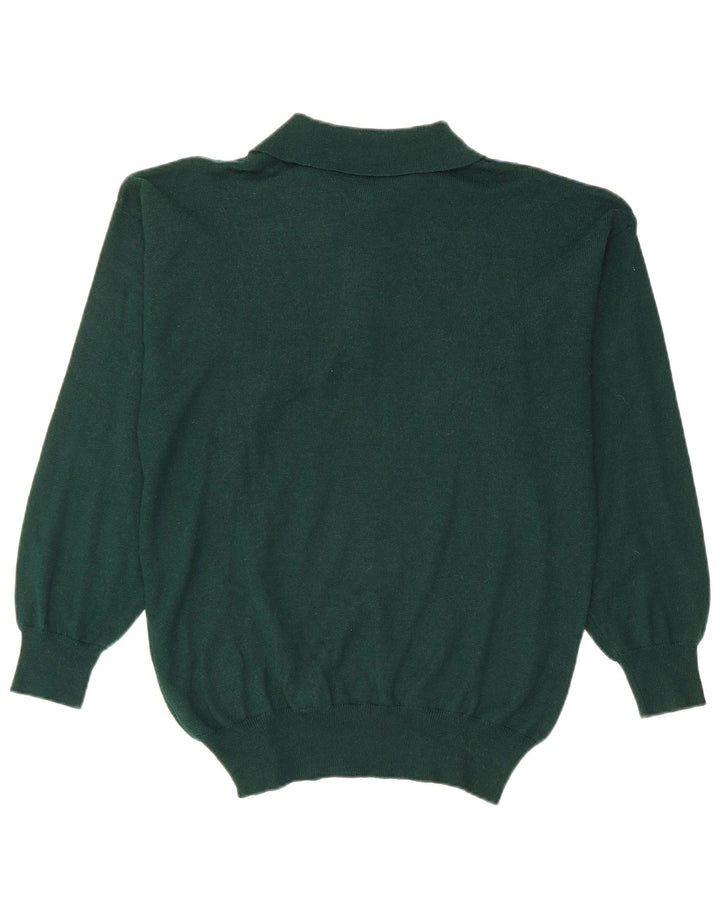 VINTAGE Maglione da uomo con collo alto piccolo verde a rombi/lana diamante