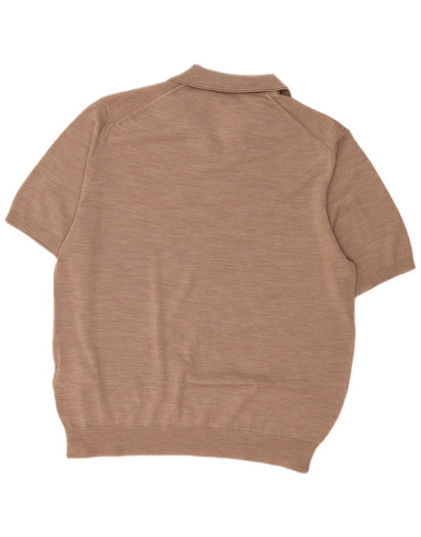 Maglione REISS da uomo a maniche corte con collo a polo 2XL Lana screziata beige