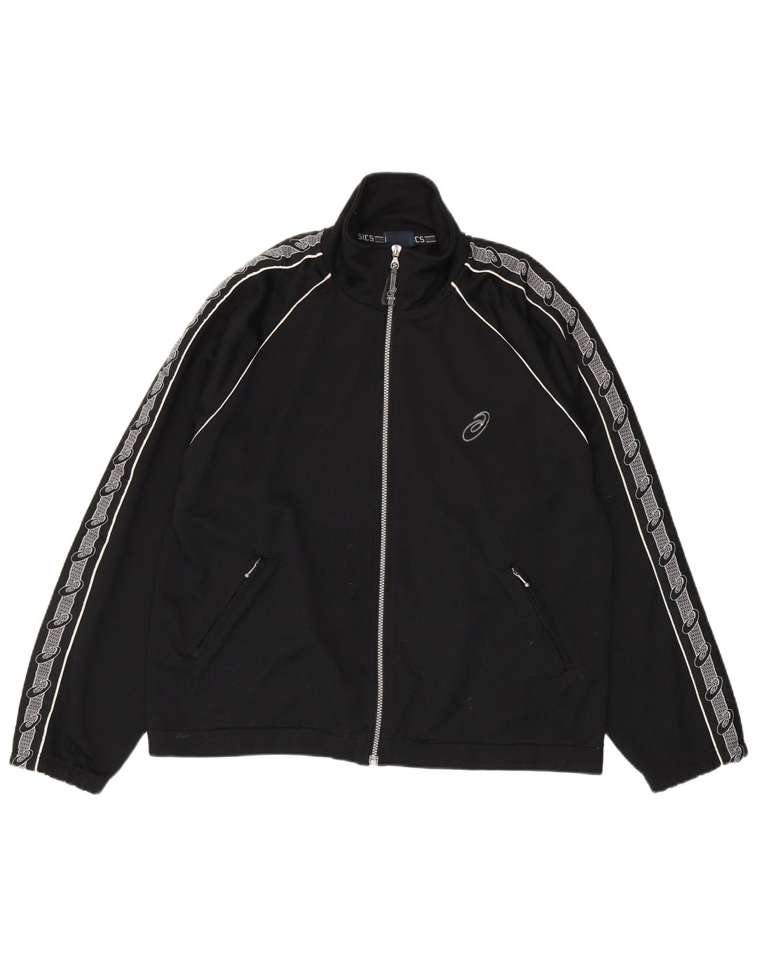 Giacca sportiva da uomo con grafica Asics, giacca in poliestere color block medio nero