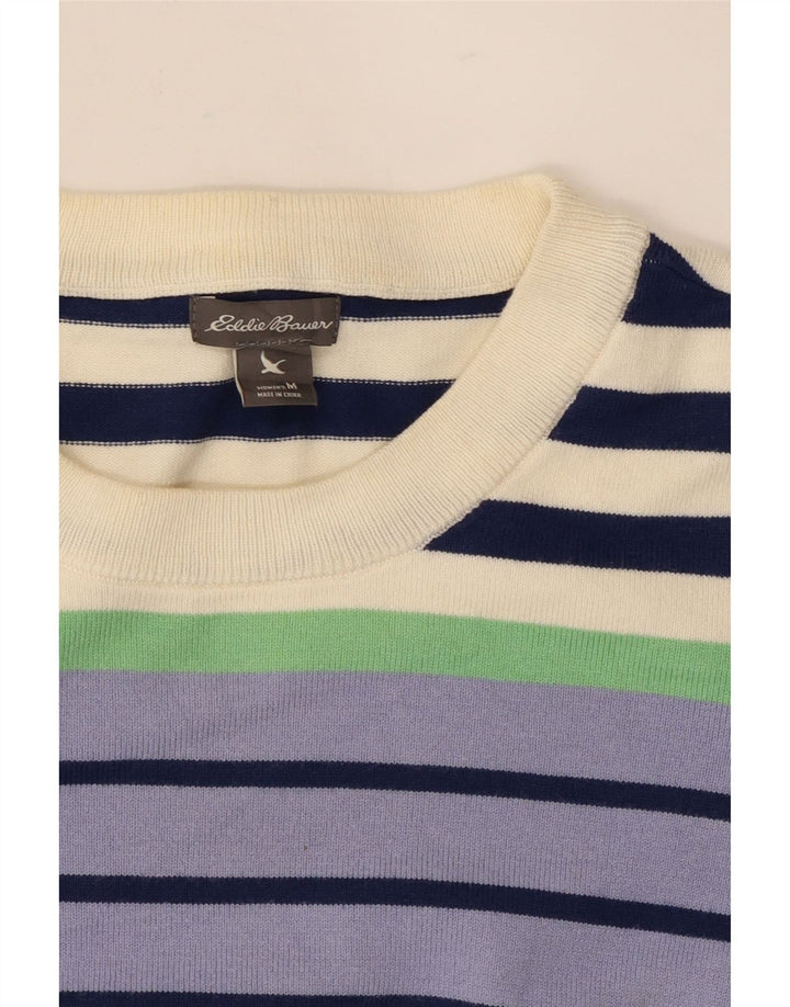 EDDIE BAUER Womens Crew Neck Jumper Sweater UK 14 Medium Purple Striped Vintage Eddie Bauer and Second-Hand Eddie Bauer from Messina Hembry 