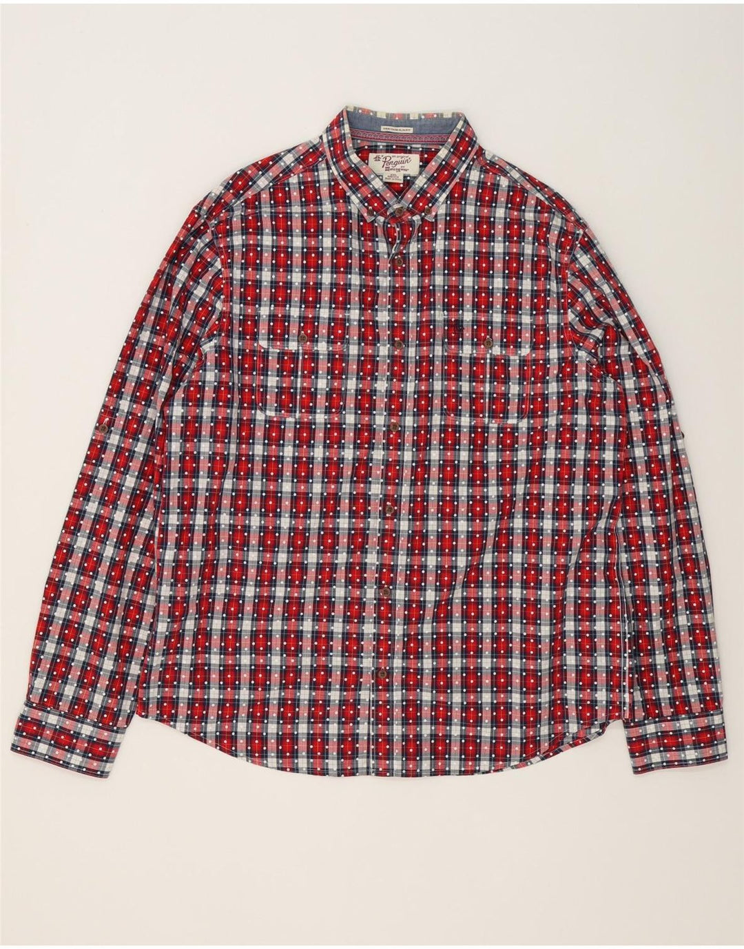 Camicia Penguin Heritage da uomo slim fit 2XL in cotone a quadri rossi