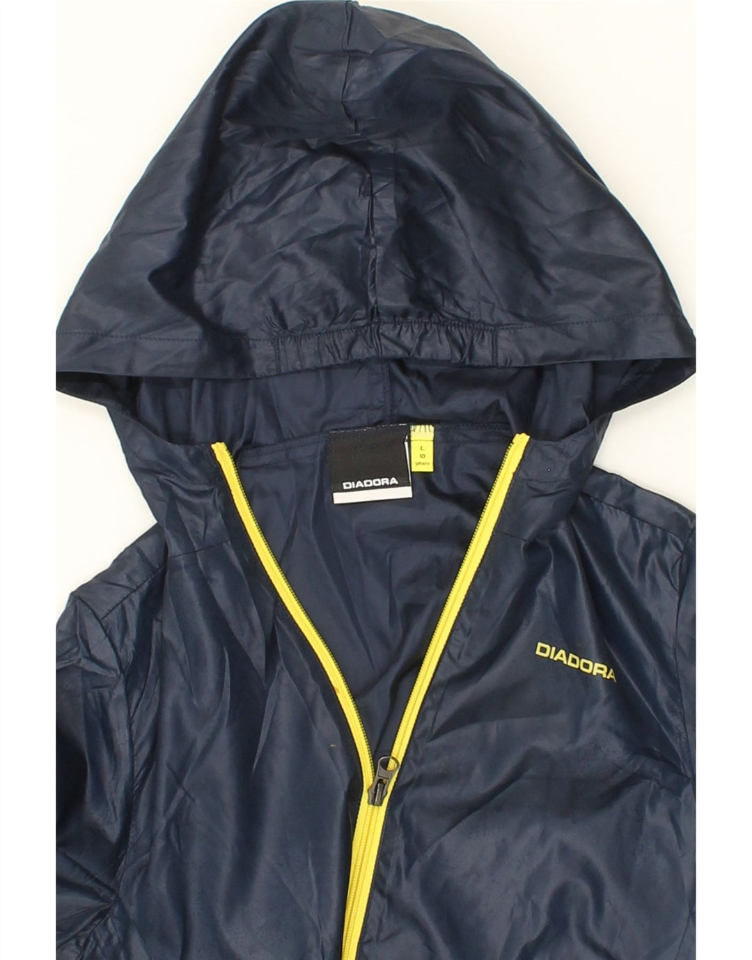 DIADORA Boys Hooded Rain Jacket 9-10 Years Large  Navy Blue Polyester Vintage Diadora and Second-Hand Diadora from Messina Hembry 