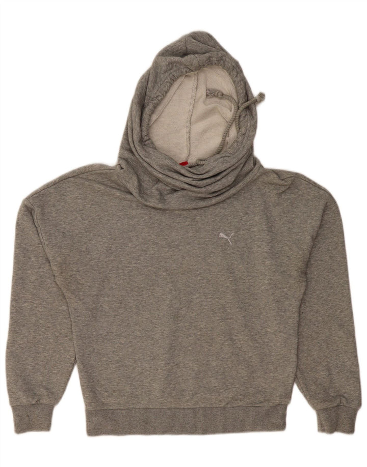 PUMA Womens Oversized Hoodie Jumper UK 10 Small Grey Flecked Cotton