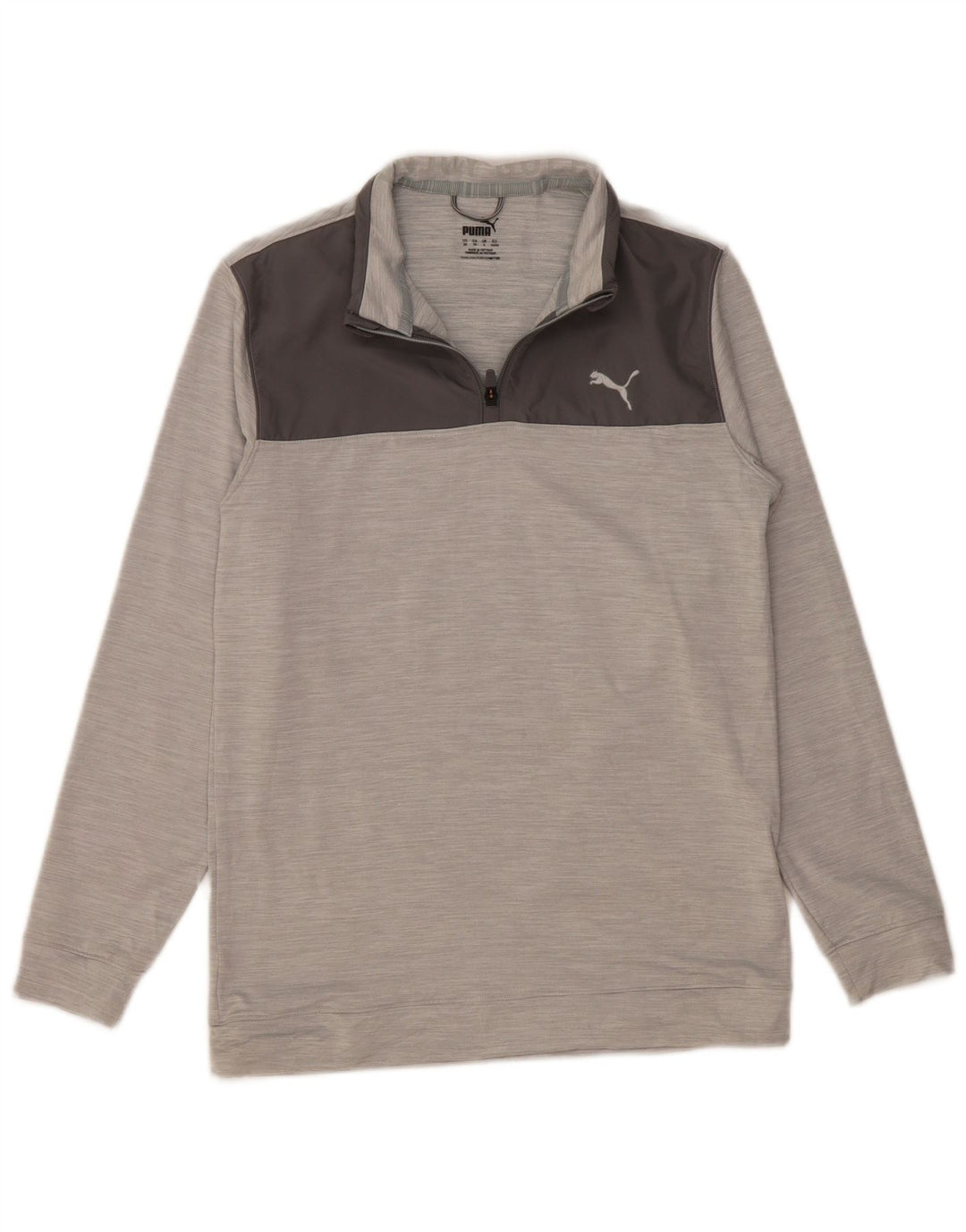Felpa PUMA da uomo con zip e collo, maglione, piccolo, in poliestere color block grigio