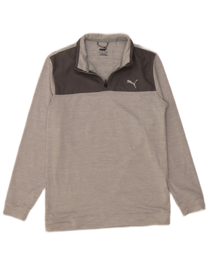 Felpa PUMA da uomo con zip e collo, maglione, piccolo, in poliestere color block grigio
