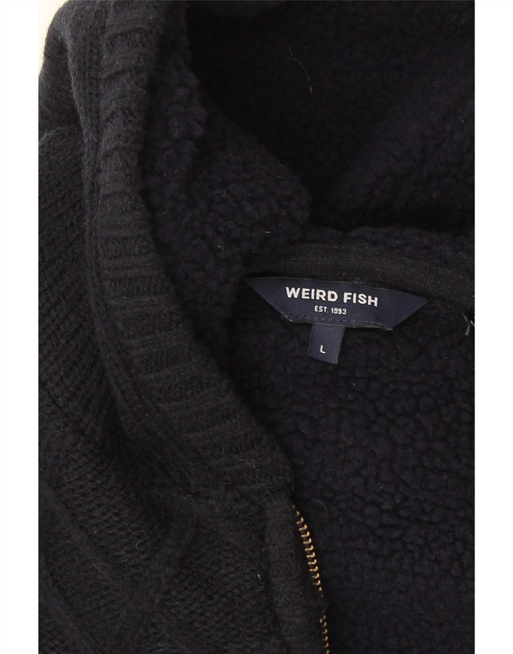 Maglione cardigan con cappuccio da uomo Weird Fish grande acrilico blu navy