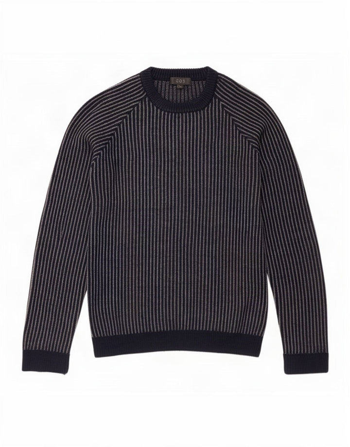 Maglione girocollo da uomo Cos, maglione piccolo in lana a righe blu navy