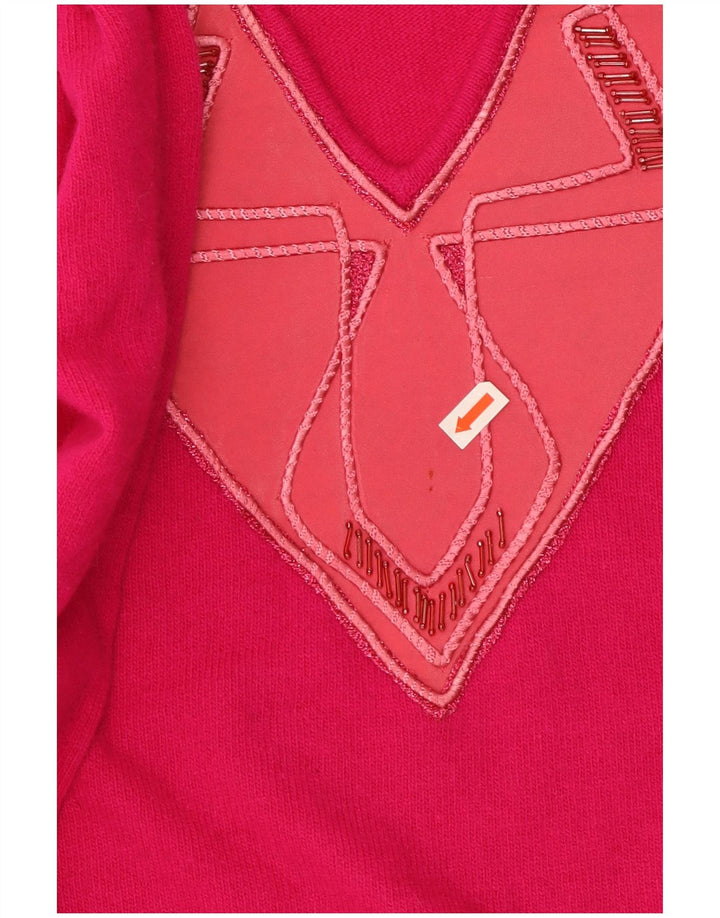 Maglione da donna VINTAGE con scollo a V IT 50 XL Lana rosa