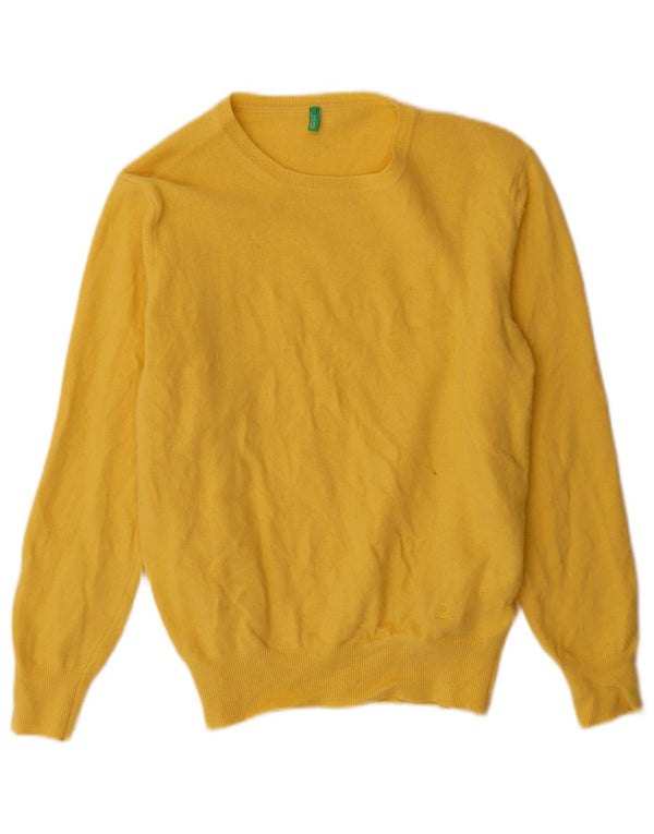 Maglione da donna con scollo a barca Benetton UK 18 XL Lana vergine gialla