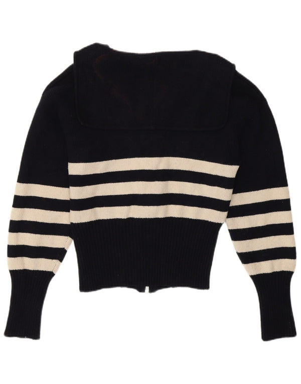 Maglione cardigan corto da donna Zara piccolo in viscosa a righe blu navy