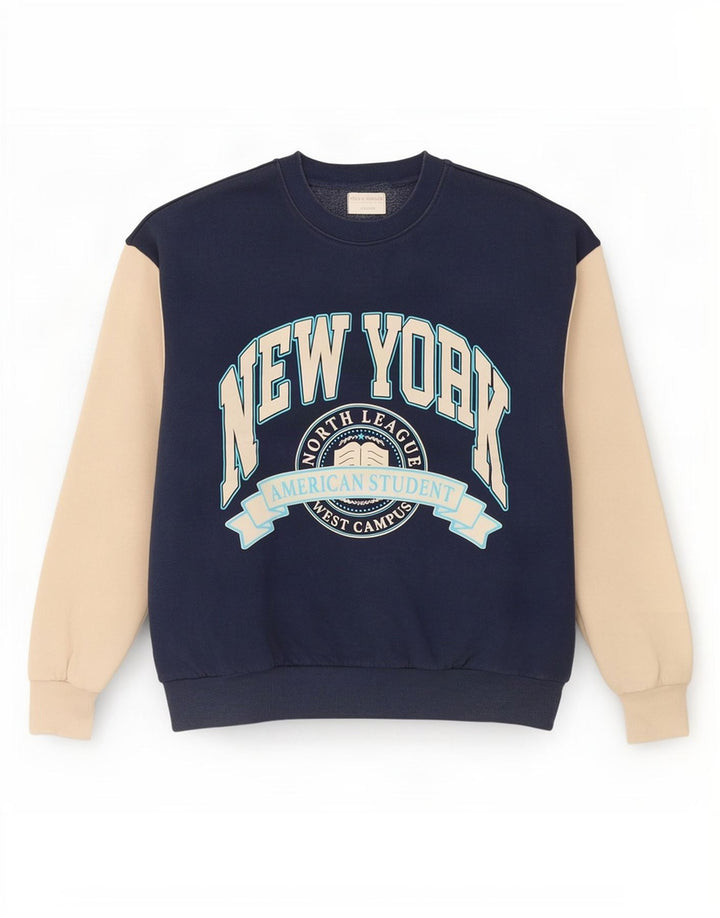 Pull & Bear Felpa con grafica da donna Maglione UK 10 Small Blu navy