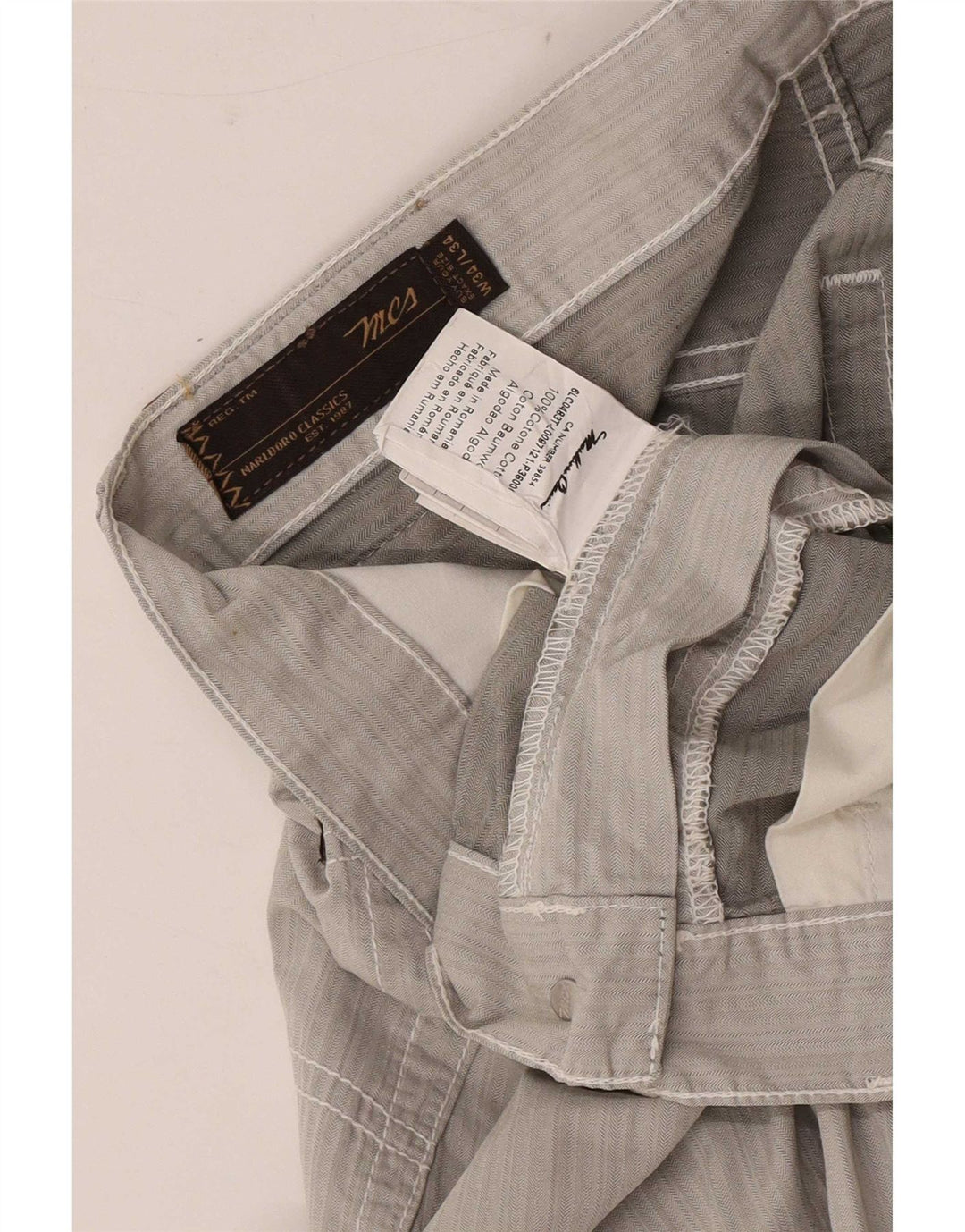 Pantaloni casual regolari da uomo Marlboro Classics W34 L27 cotone a righe grigie