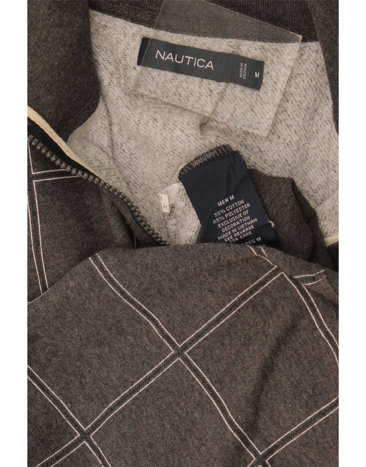 Felpa da uomo con collo con zip Nautica, maglione, cotone a quadri grigio medio