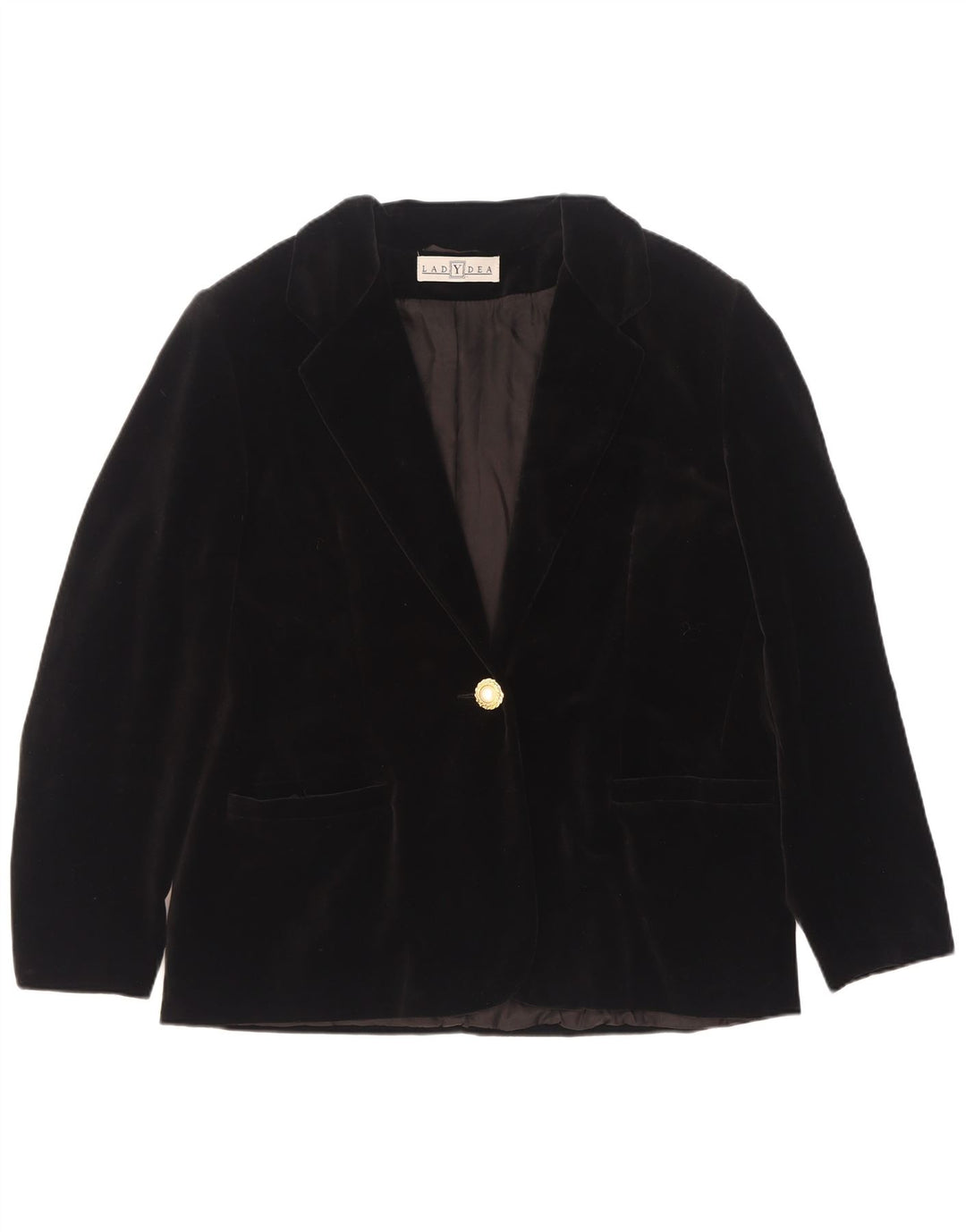 Giacca blazer in velluto da donna vintage a 1 bottone IT 50 XL in cotone nero