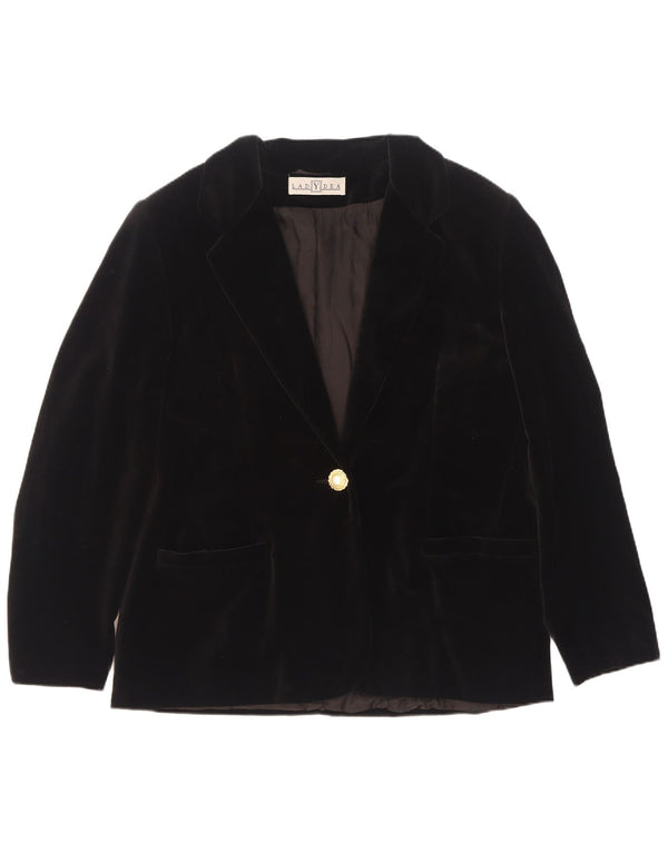 Giacca blazer in velluto da donna vintage a 1 bottone IT 50 XL in cotone nero