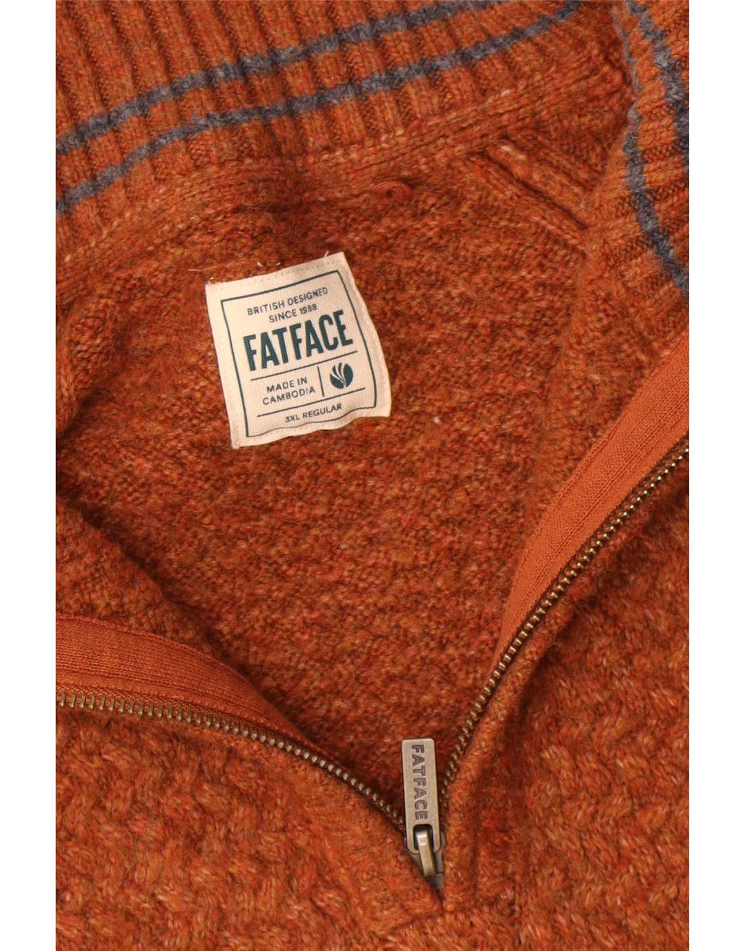 Maglione maglione con zip da uomo Fat Face 3XL marrone Chevron