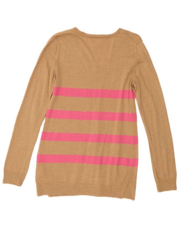 Gap Maglione da donna con scollo a V UK 12 Nylon a righe marrone medio