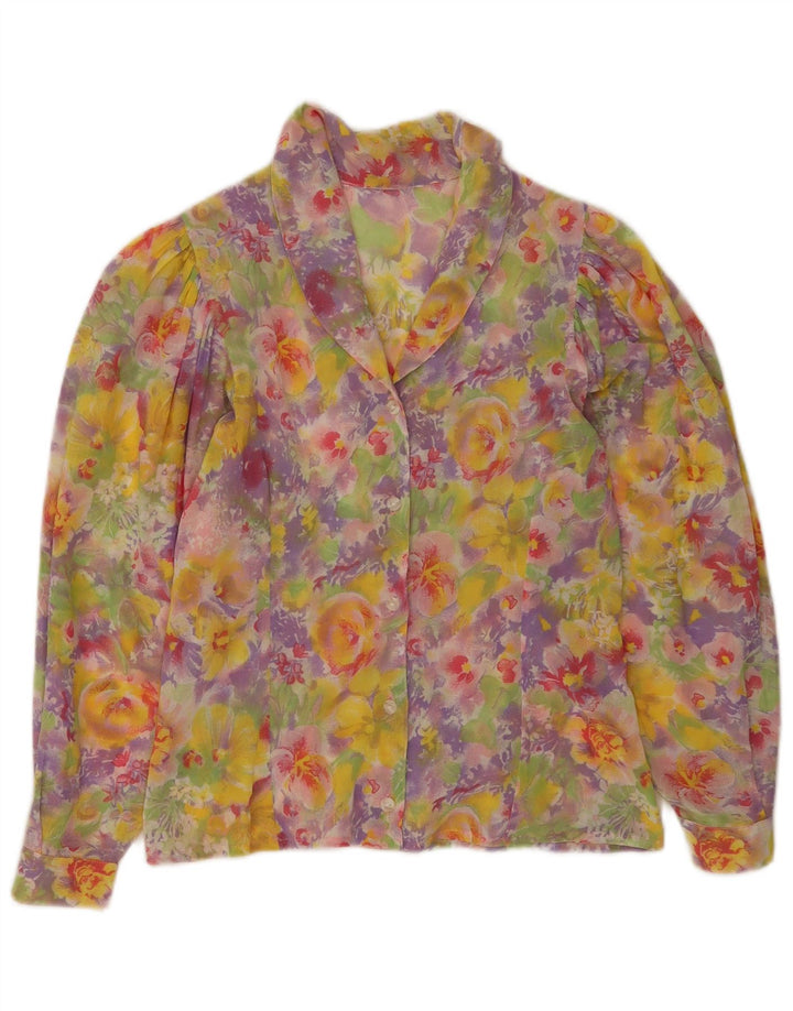 Camicetta camicia vintage da donna UK 14 floreale multicolore medio
