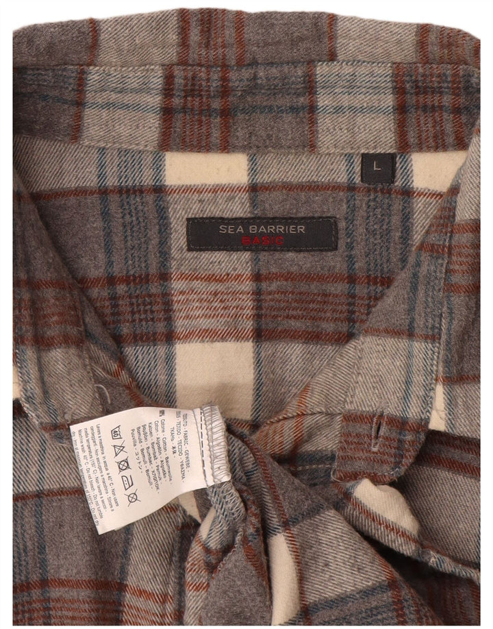 Camicia da uomo in flanella Sea Barrier, cotone a quadri grigi grandi
