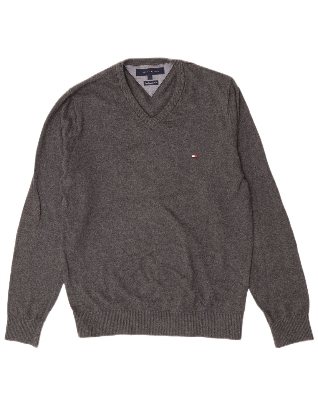 Maglione maglione con scollo a V da uomo Tommy Hilfiger piccolo cotone grigio