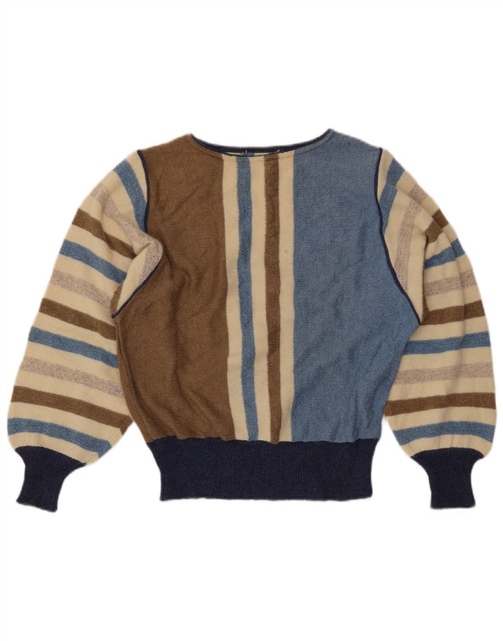 Maglione da donna VINTAGE con scollo a barca UK 12 a righe multicolori medie