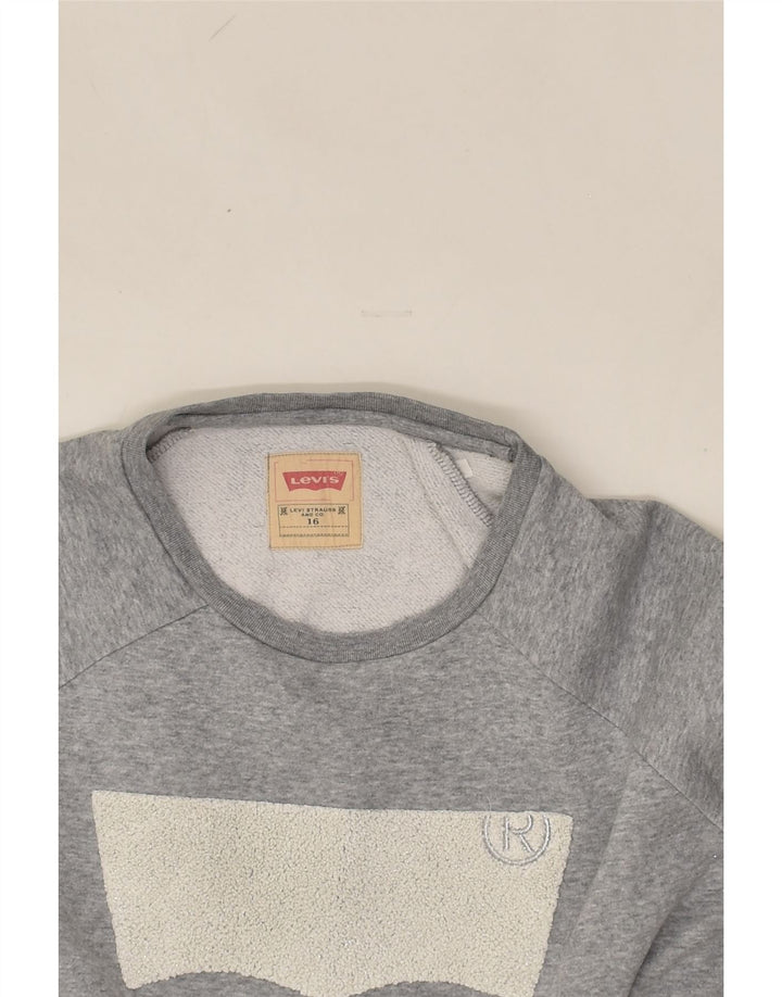 LEVI'S Girls Graphic Sweatshirt Jumper 15-16 Years Grey Cotton | Vintage Levi's | Thrift | Second-Hand Levi's | Used Clothing | Messina Hembry 