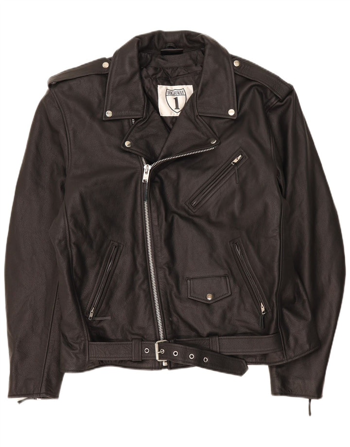 Giacca da motociclista in pelle da uomo Highway 1 UK 52 4XL Pelle nera