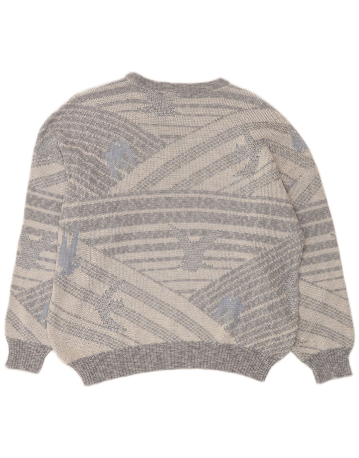 Maglione girocollo da uomo vintage IT 50 Grigio medio geometrico