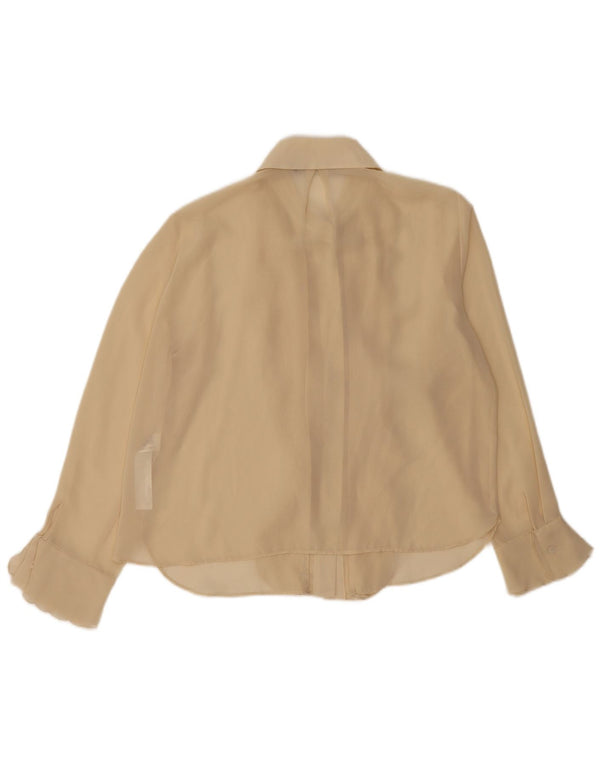 ZARA Camicetta da Donna con Volant sul Davanti UK 14 Large Beige Poliestere