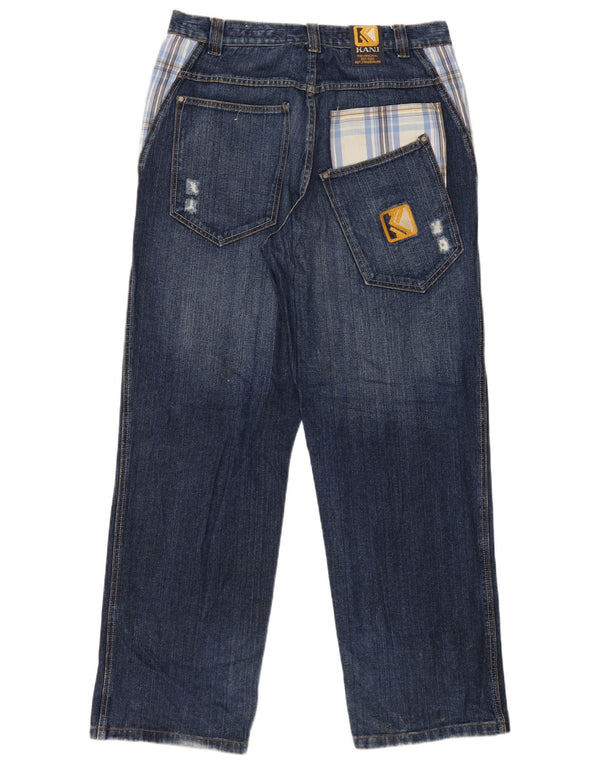 Jeans dritti invecchiati da uomo Karl Kani W34 L34 cotone a quadri blu