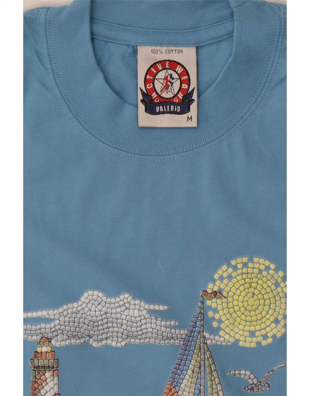T-shirt grafica da uomo vintage in cotone blu medio