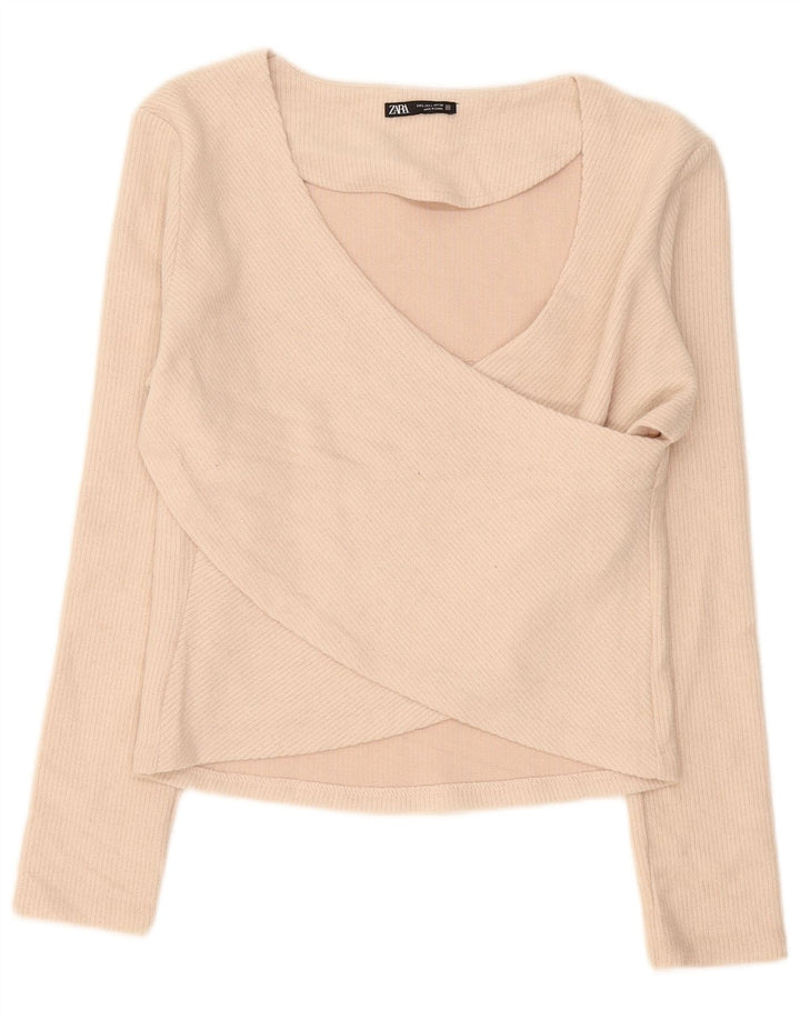 Camicetta a maniche lunghe da donna Zara UK 14 Large Beige Poliestere