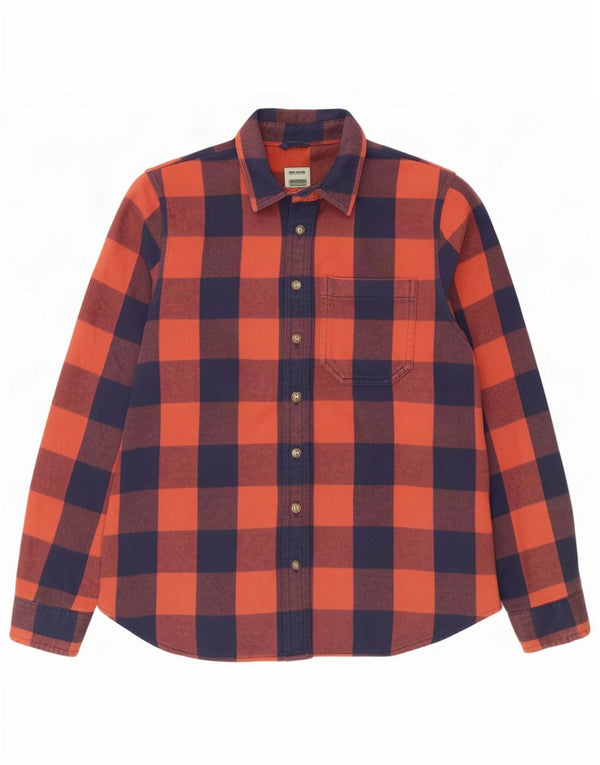 L.L.Bean Womens Oversized Flannel Shirt UK 6 XS Orange Gingham Cotton