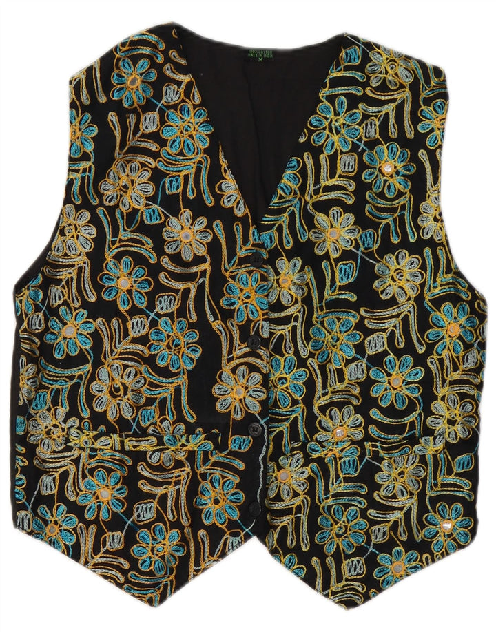 Gilet da donna VINTAGE UK 14 cotone floreale nero medio