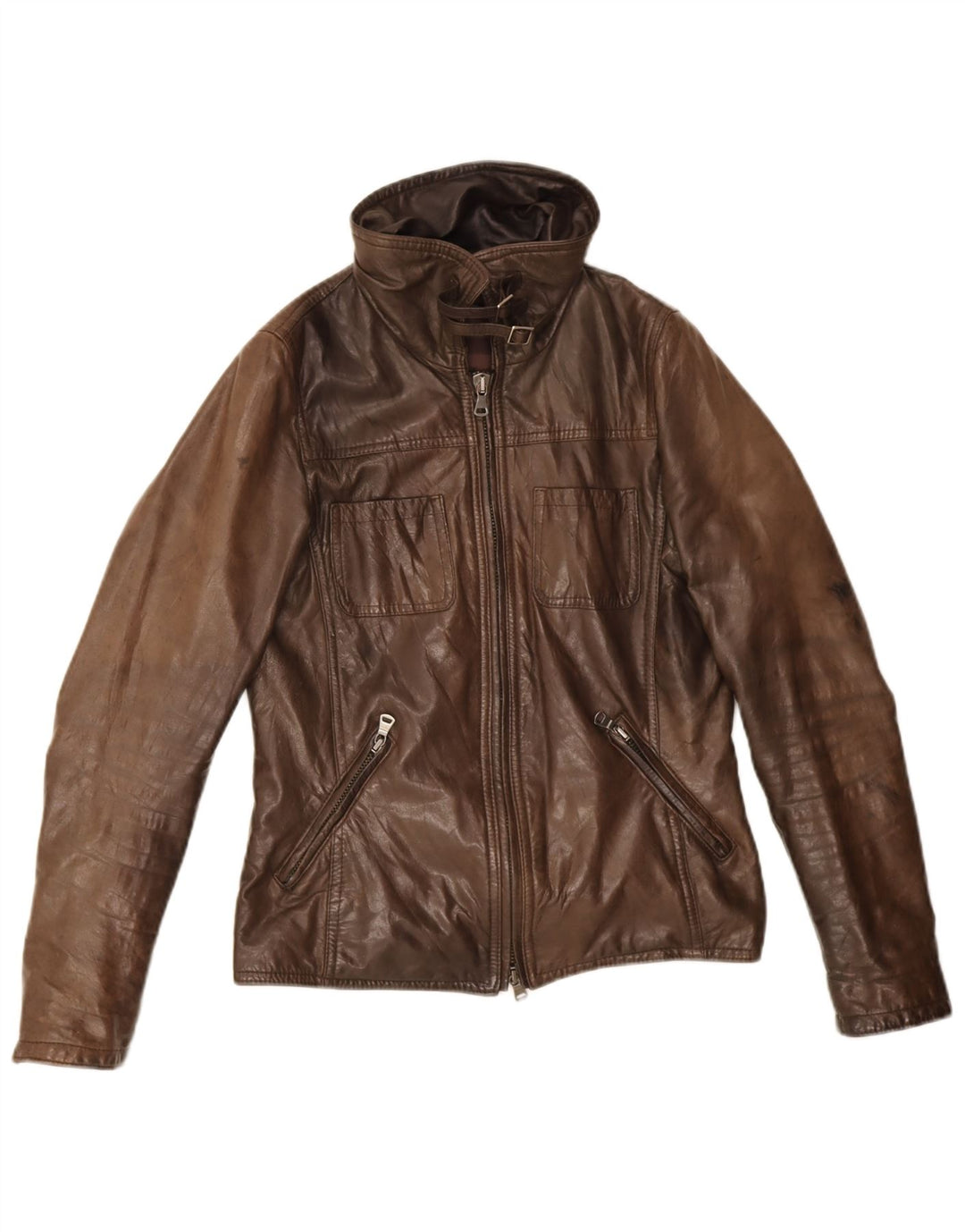 Giacca in pelle da donna vintage IT 42 in pelle marrone medio