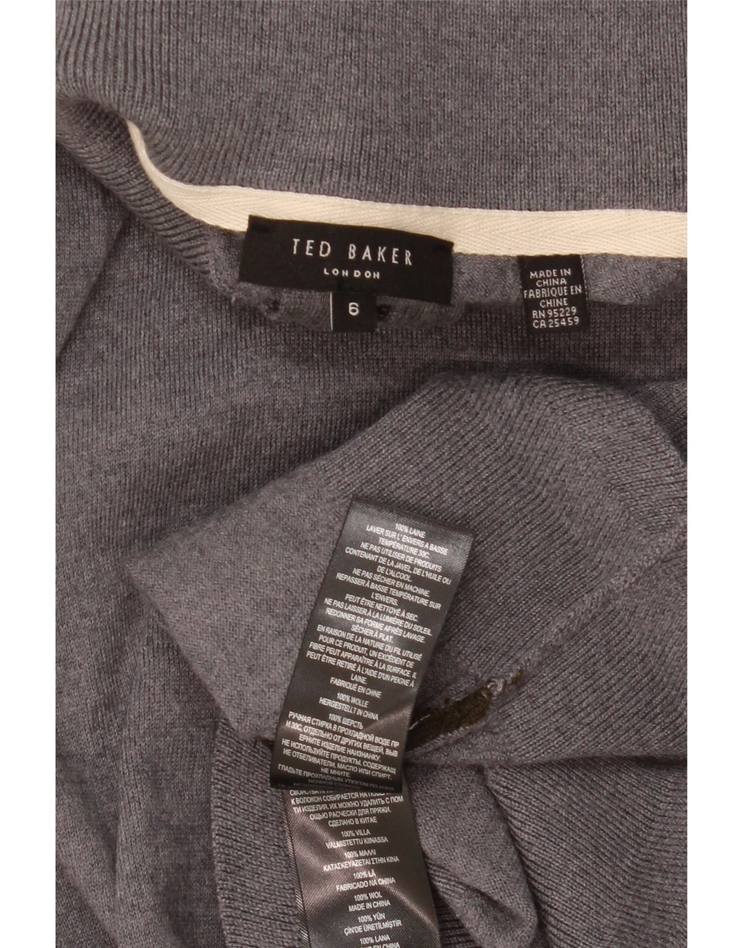 TED BAKER Maglione da uomo con collo con zip taglia 6 2XL Lana grigia