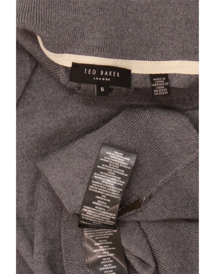TED BAKER Maglione da uomo con collo con zip taglia 6 2XL Lana grigia