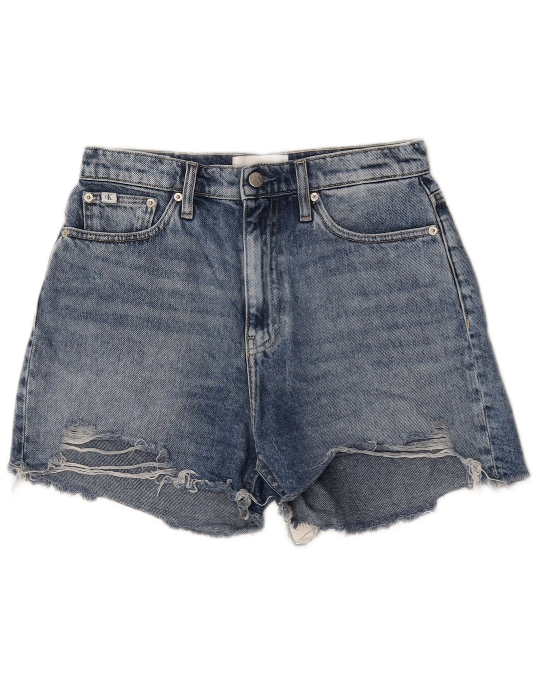 Pantaloni caldi da donna in denim effetto invecchiato Calvin Klein W28 cotone blu medio