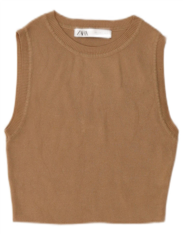 Canotta corta da donna Zara UK 8 piccola in viscosa beige