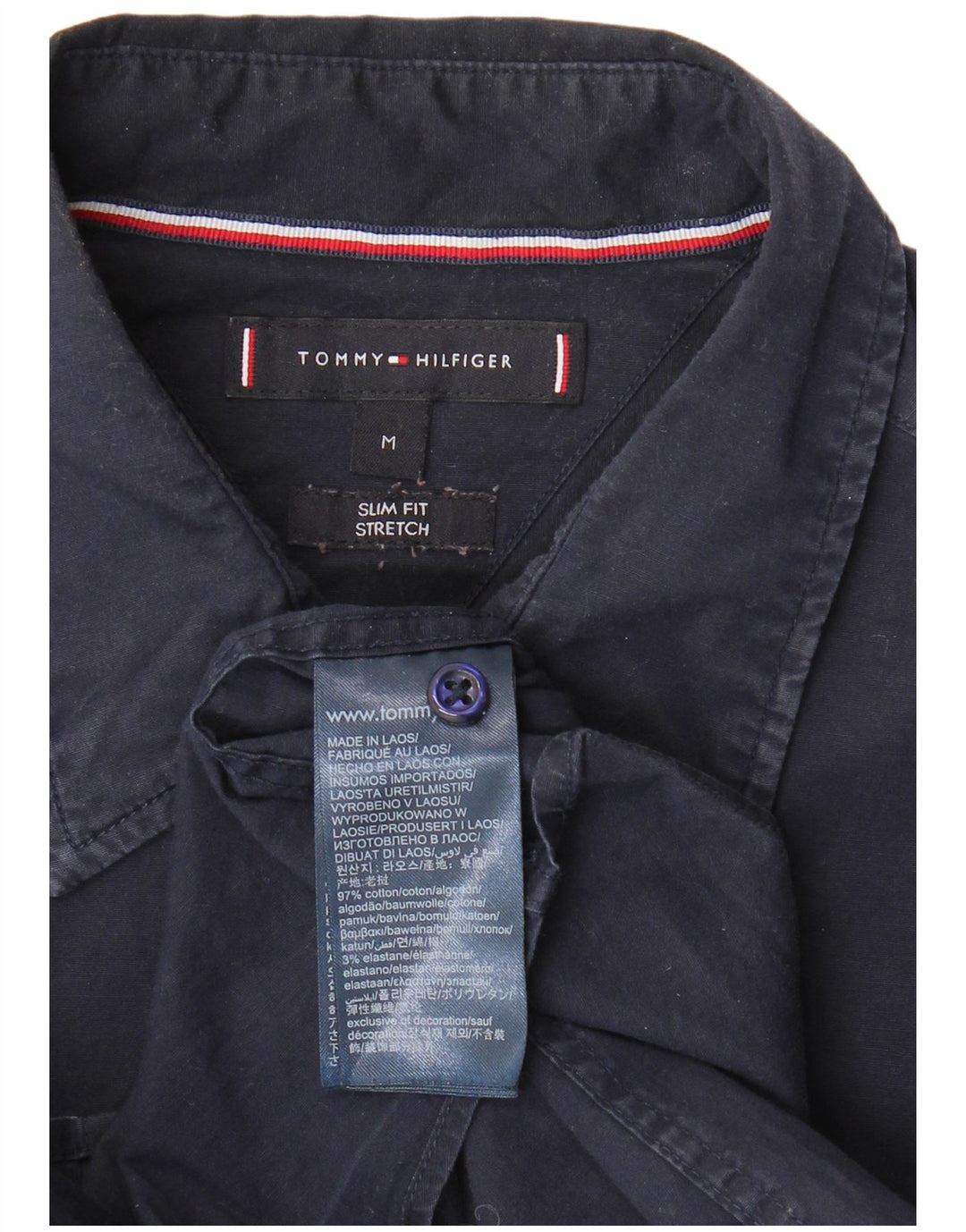 TOMMY HILFIGER Camicia da uomo a maniche corte slim fit in cotone blu navy medio