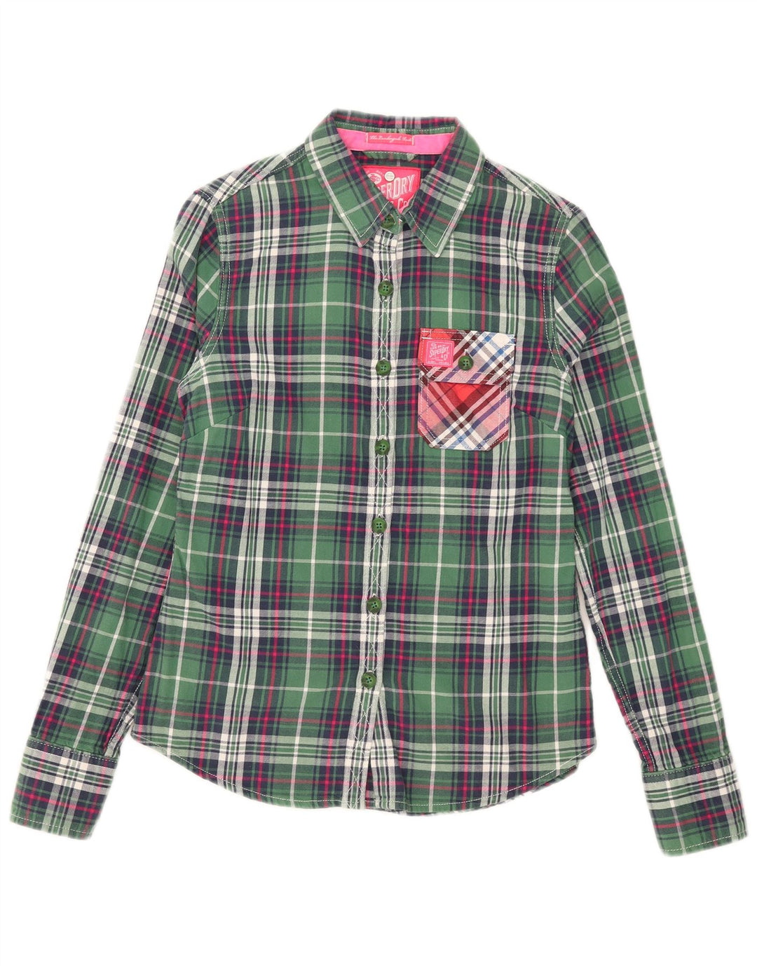 Camicia da donna in flanella Superdry UK 10 piccolo cotone a quadri verdi