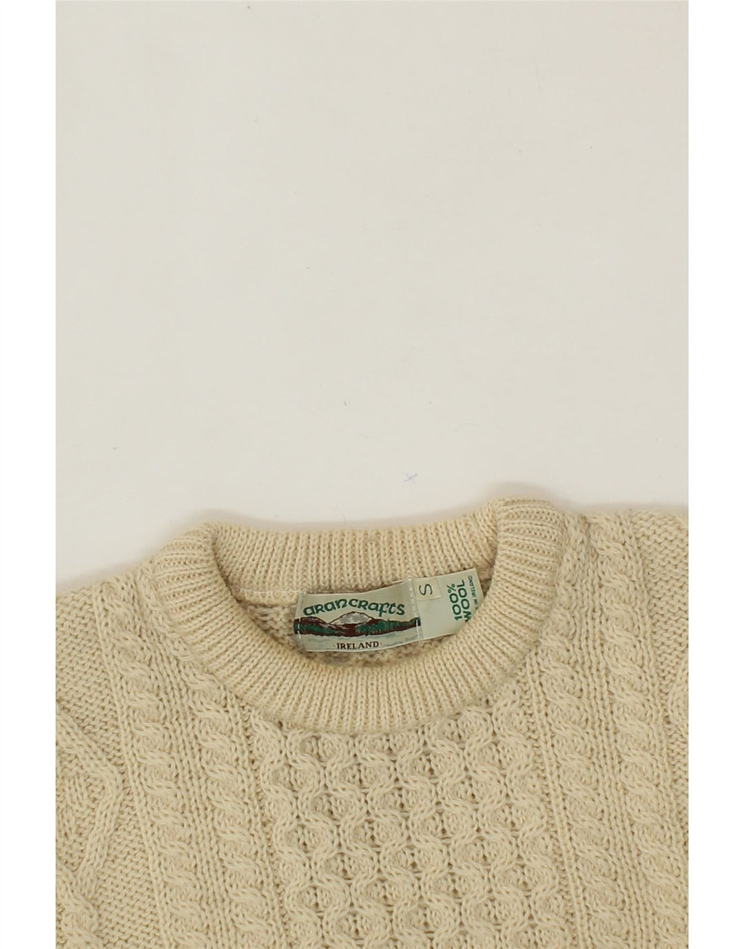 Maglione da donna con scollo a barca ARANCRAFTS UK 10 piccolo in lana beige